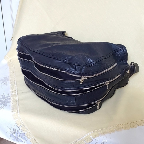 Zara Expandable Boho Black Travel Bag Genuine Leather - Picture 7 of 14